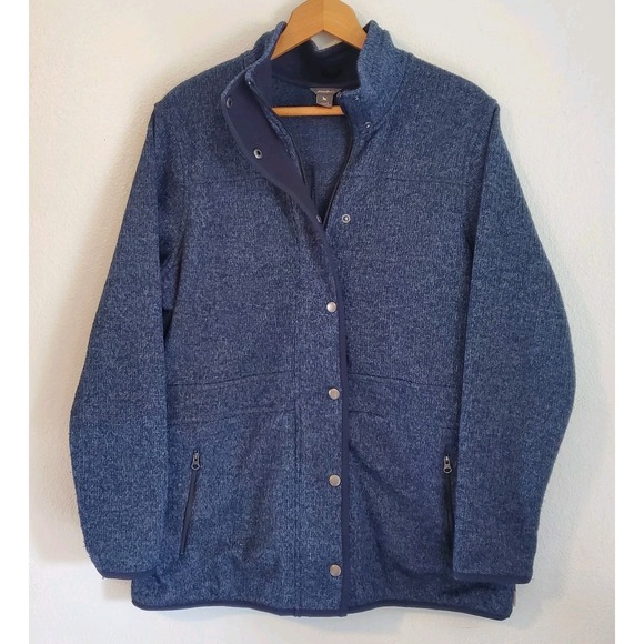 Eddie Bauer Jackets & Blazers - Eddie Bauer Jacket Women Large Heather Blue Radiator Field Barn Sweater Snap Zip